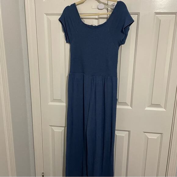 Soft Surroundings Blue Chambray Smocked Wide Leg Cropped Jumpsuit Womens M - Picture 9 of 10